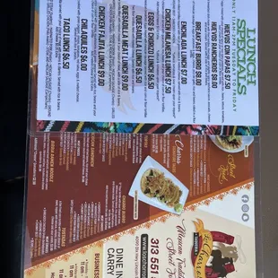Menu with lunch prices