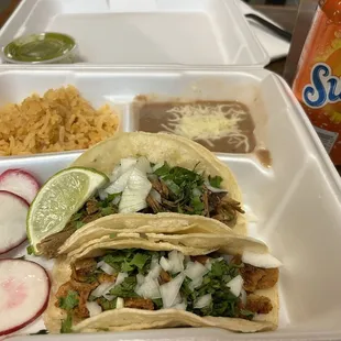 Combo #1 with Al Pastor and Birria Tacos $12