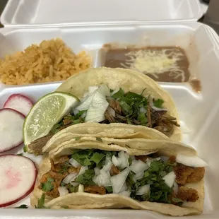 Combo #1 with Al Pastor and Birria Tacos $12