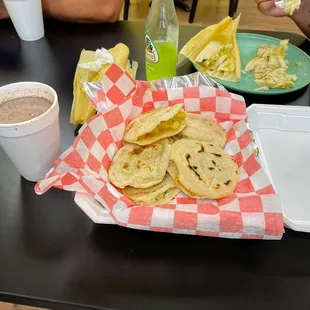a table with food and drinks