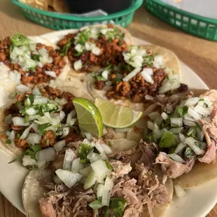 TACOS!!! Al pastor, carnitas and chorizo! So good !