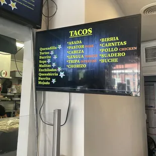 a menu on the wall