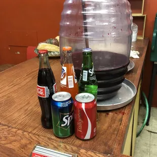 a variety of beverages on a table