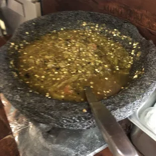 Fresh salsa de molcajete!