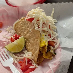 Crispy Taco with machaca (shredded beef and egg)