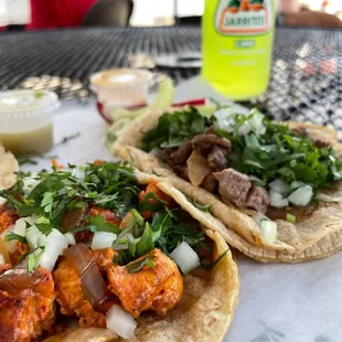 Pollo and asada tacos.