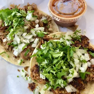 Chorizo and carnitas tacos