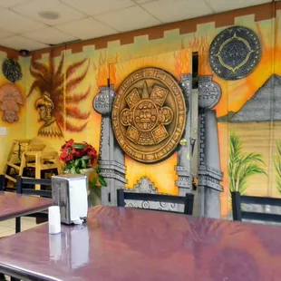 tables and a mural