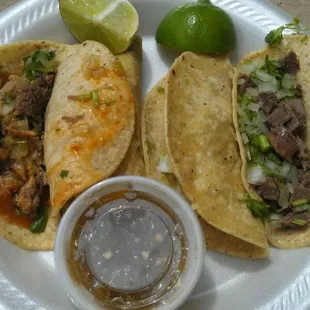 Beef and lengua tacos...they were out of everything else!! :(