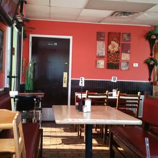 Indoor seating only and a drive-thru available