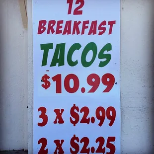 Breakfast Taco Special 6am-11am