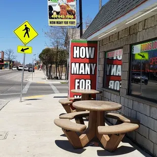 Plenty of outdoor seating in front and on the side.