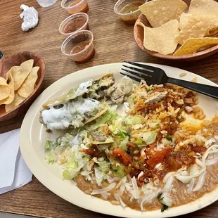 Crispy taco plate with rice and beans. The taco was bigger than it looks in this picture. And so, so tasty!