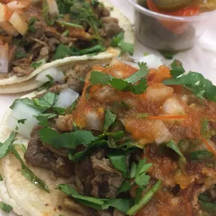 Carne Asada Tacos. Good portion of meat.