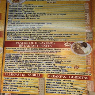 Breakfast menu