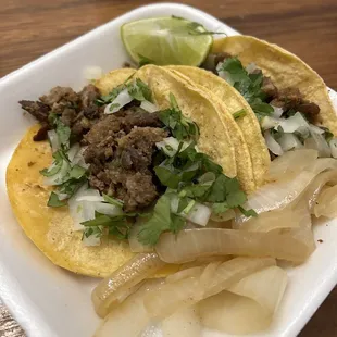 Fajita tacos- corn tortilla, cilantro, onions