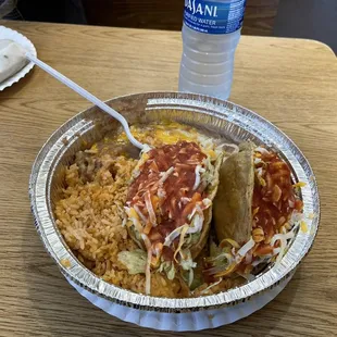 Fried , Hard - Shell Tacos Rice &amp; Beans
