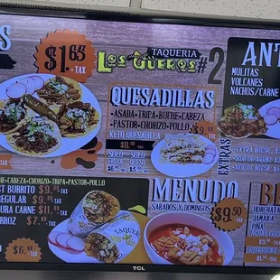 Menu and updated prices as of 3/23/23