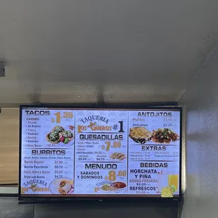 Menu!!! $1.35 tacos plus tax is such a steal compared to San Jose.