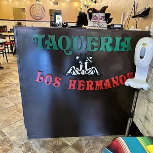 a sign for the restaurant