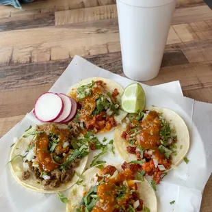 Al Pastor Tacos &amp; Carne Asada Taco with Horchata