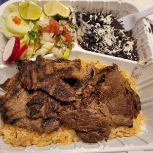 Carne Asada platter with rice &amp; beans was delicious