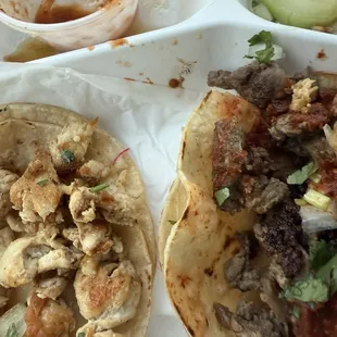 Chicken and steak tacos
