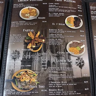 Fajitas menu