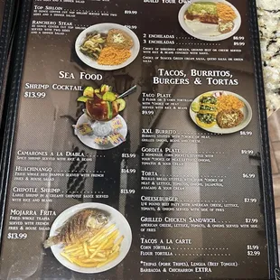 Sea food menu