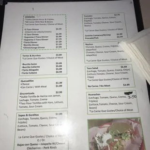 sushi and sashimi, menu