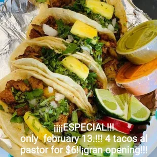 Only february 13... especial $6 for pastor tacos