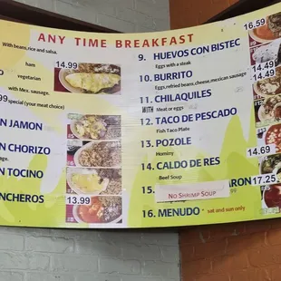 Breakfast menu