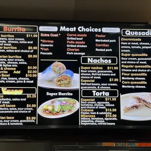 menu and prices