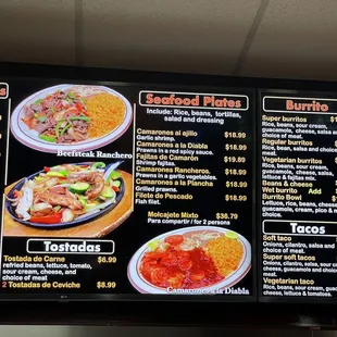 a menu for taqueria