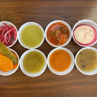 Salsas and pickled vegetables