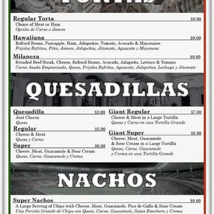 Tortas - Quesadillas - Nachos