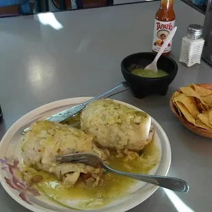 Chile Verde wet burrito supreme.