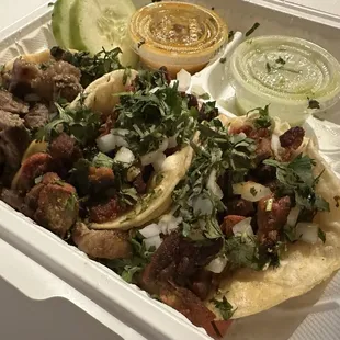 Pastor and asada: decent amount of meat and flavorful! Like their horchata too.