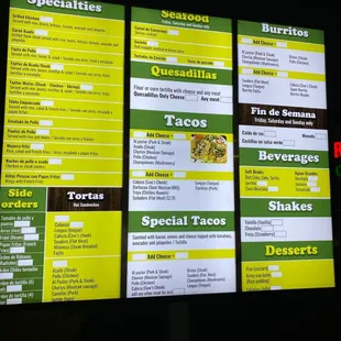 Drive thru Menu