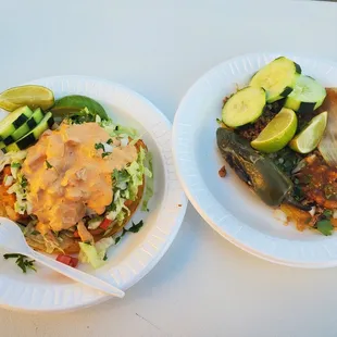 Fish taco left. Asada right