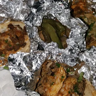 Tripa, Asada, carnitas, chorizo