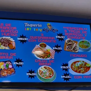 a menu on the wall
