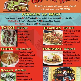 Tacos, Tortas, Sopes, Flautas, Tostadas