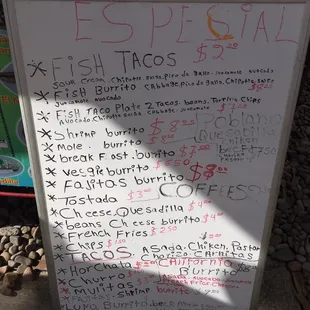 Specials. Change often but this is a good idea of what they consist of