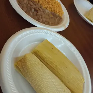 Plain tamales with rice and beans