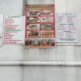 a menu on a wall