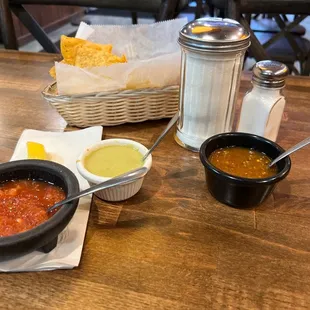 Complimentary chips and salsas