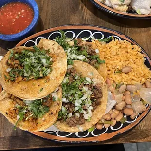 Taco Dinner - 2 Asada, 2 Pastor. Charro Beans.