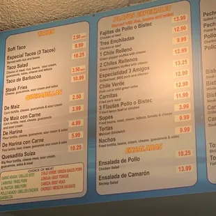 Menu as of 1/24/22