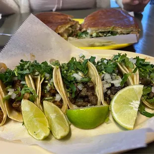 Tacos beefsteak, and tacos marinated pork